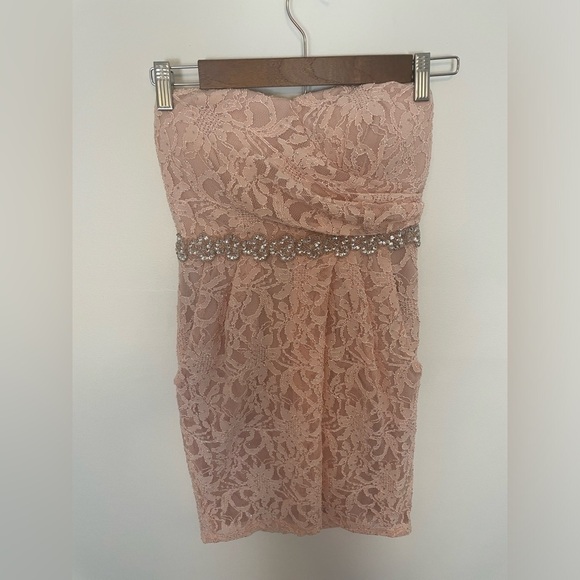 Pink Lace Rhinestone Bridesmaid Dress 2 - Picture 6 of 6